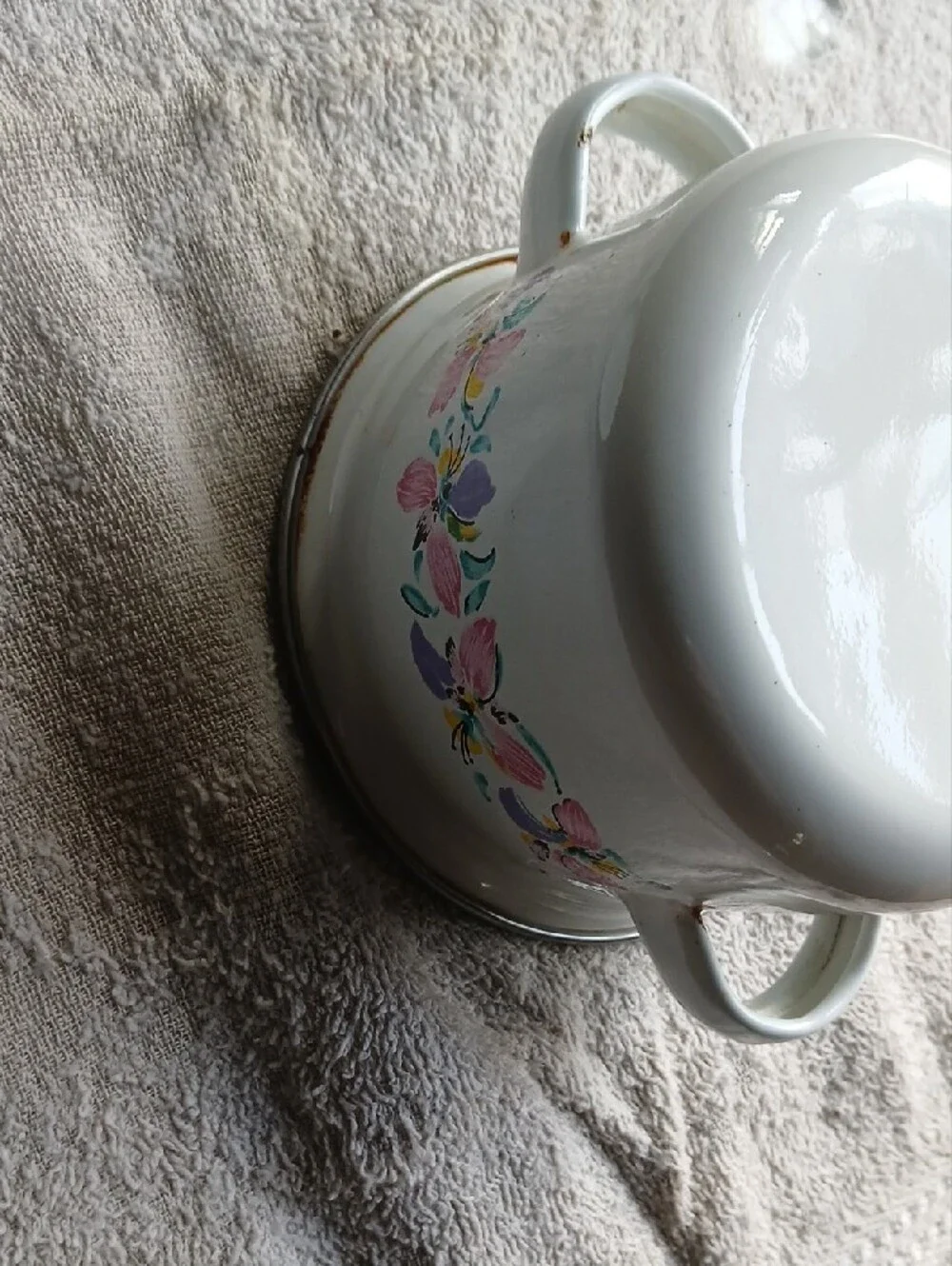 Small White Floral Enamel Covered Casserole